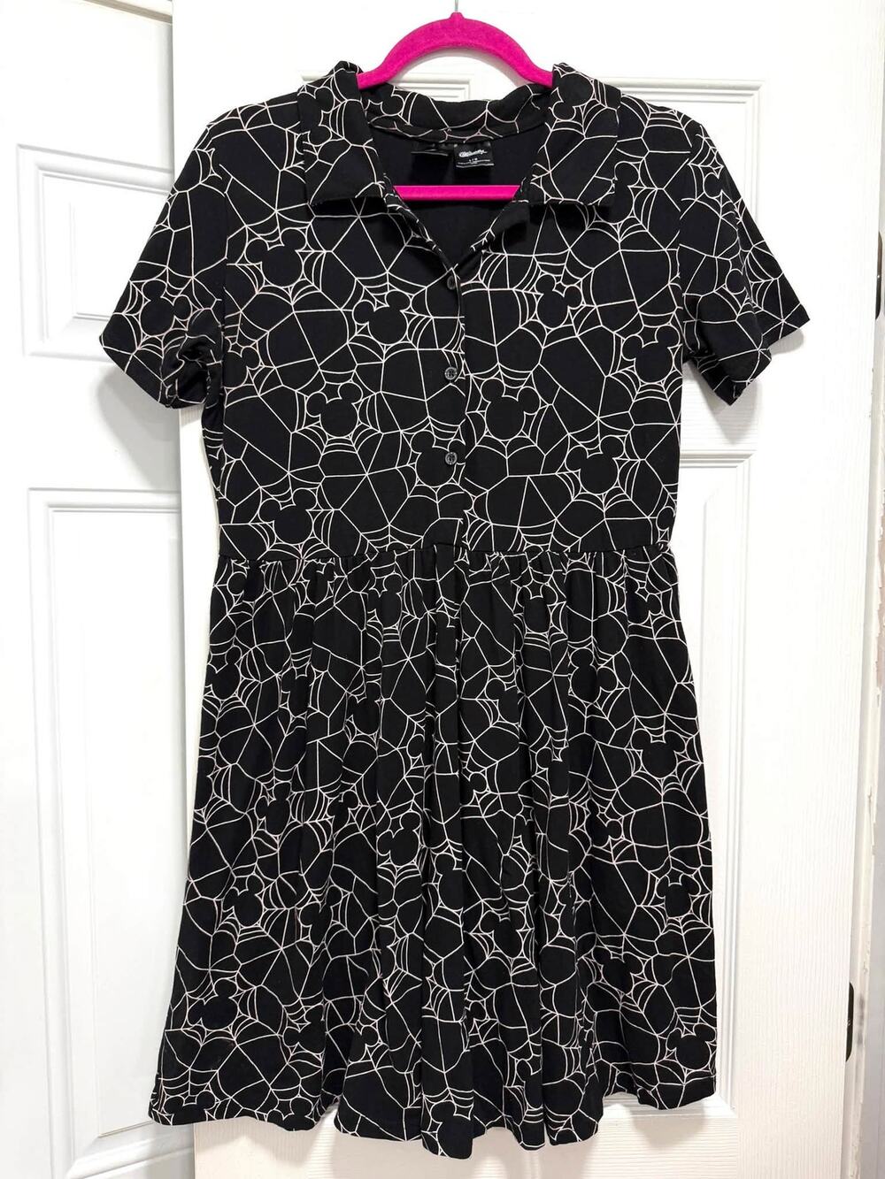 Cakeworthy L Disney Mickey Mouse Halloween Spiderweb Mini Knit Dress Goth Punk